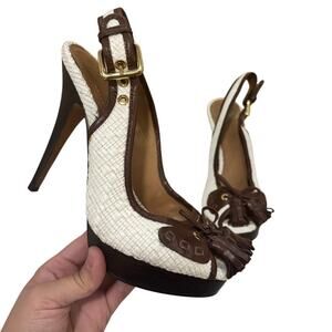 Zara Woman Brown Leather Tassel Heels Size 39 EU / 8.5 US Platform Woven
